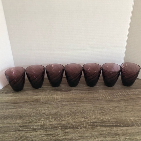 Vtg Hazel Atlas Moroccan Amethyst Swirl Juice Glasses - Picture 5 of 13